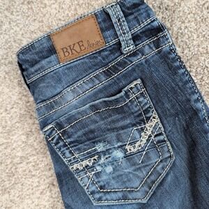 BKE Denim Blue Stella Stretch Cropped Jeans Size 26‎ Distressed Embellished